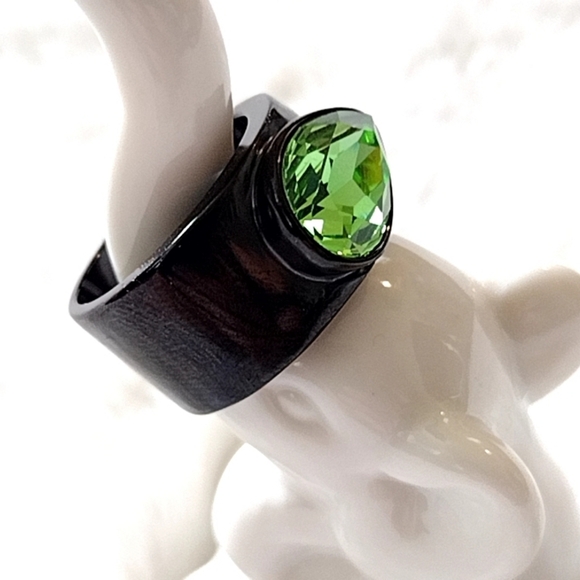 Stainless Steel Black and Green Gothic Statement Ring - Picture 5 of 11